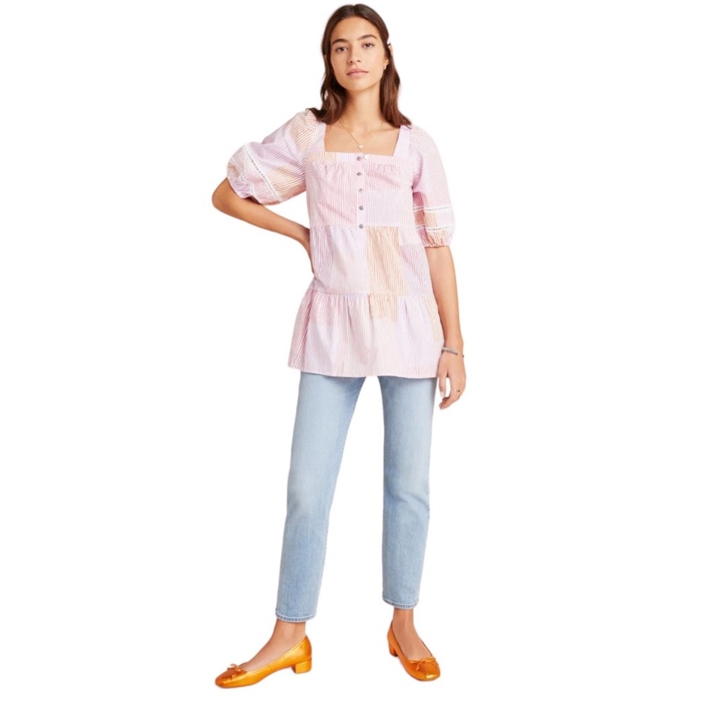MAEVE Anthropologie Gable Tiered Striped Tunic Blouse
